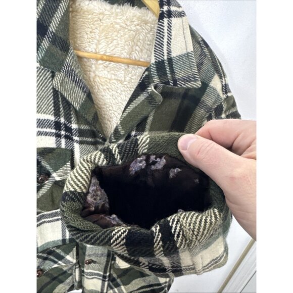 Vintage Wool Green Plaid Shacket Sherpa Lined 70s Thick - Picture 3 of 7